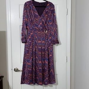 NWT Tahari ASL Women's Puff Sleeve V-Neck Abstract Print Faux Wrap Dress Size 12